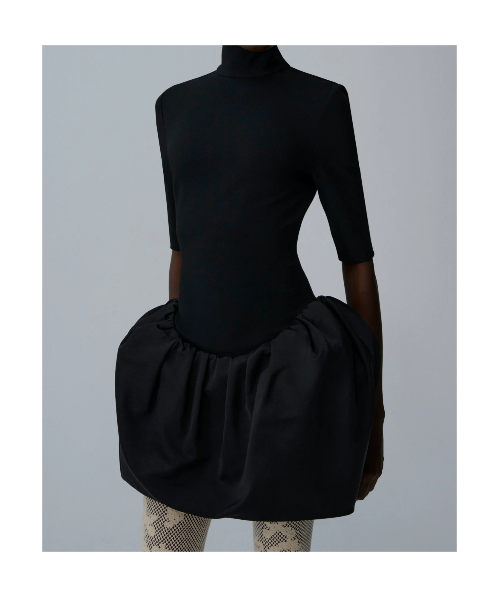Magda Butrym High-neck Puff Skirt Mini Dress In Black In Black