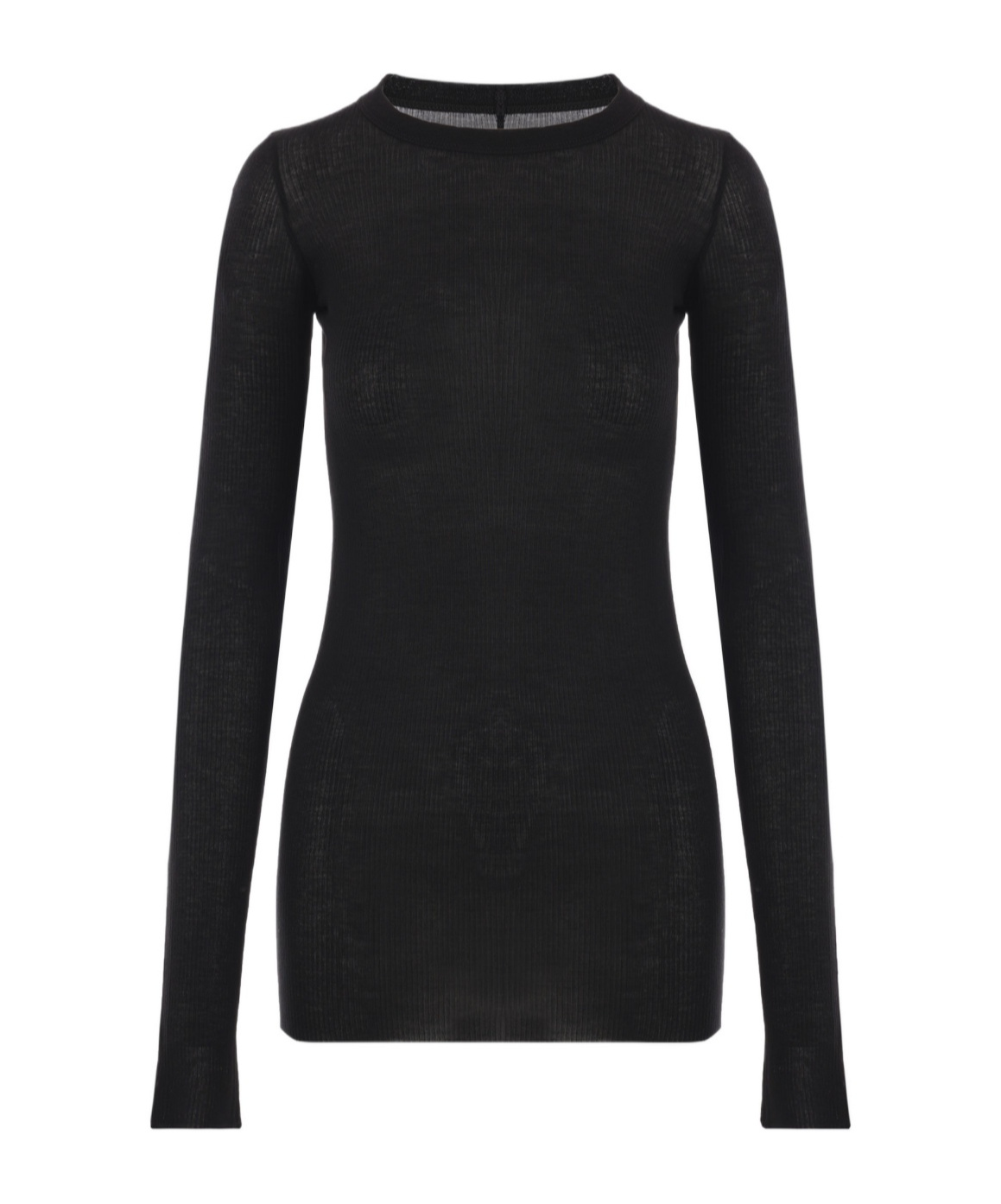 Rick Owens Ribbed Long-sleeve Top With Signature Back Stitching In Black
