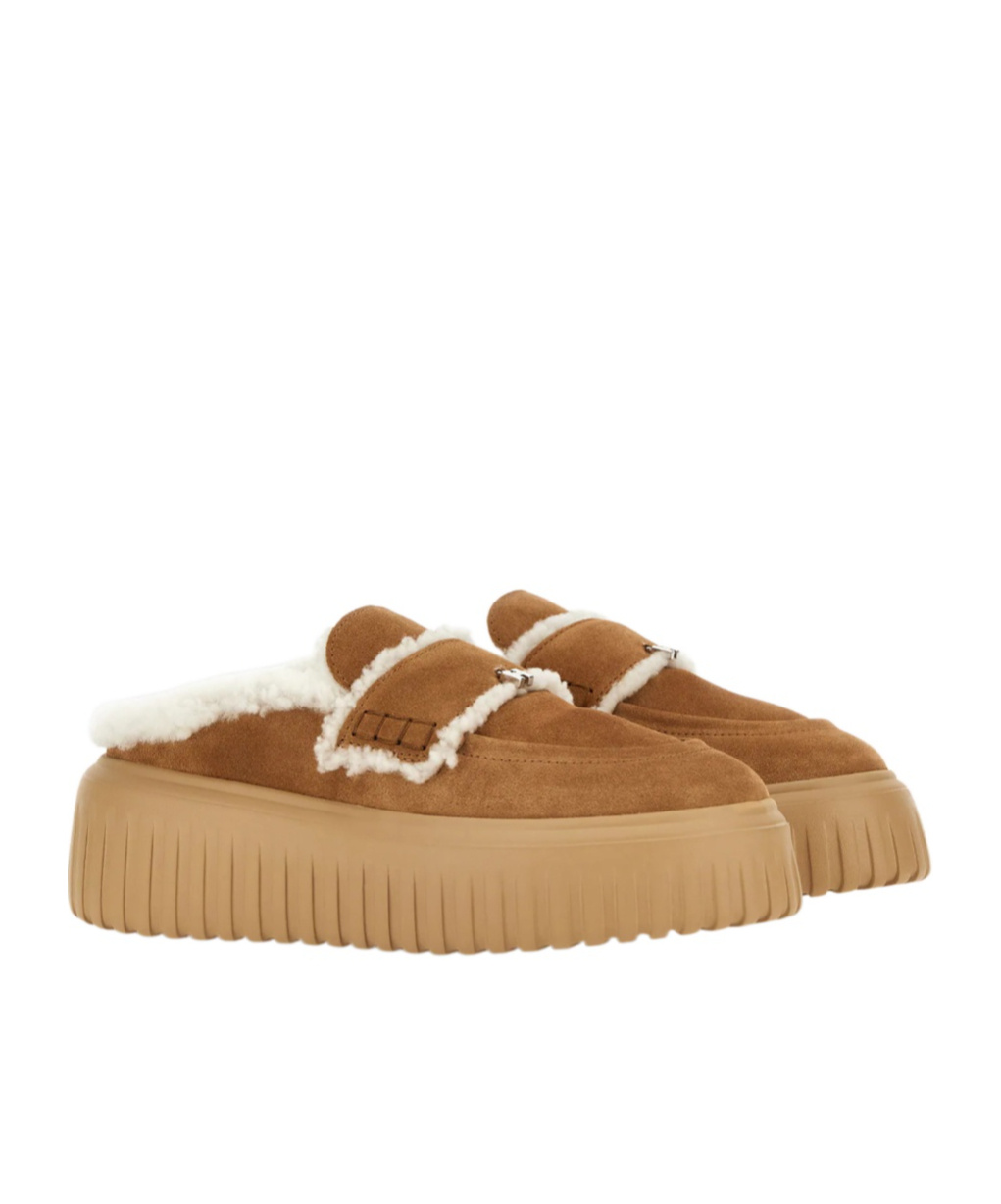 Hogan H-striped Platform Mules In Burgundy