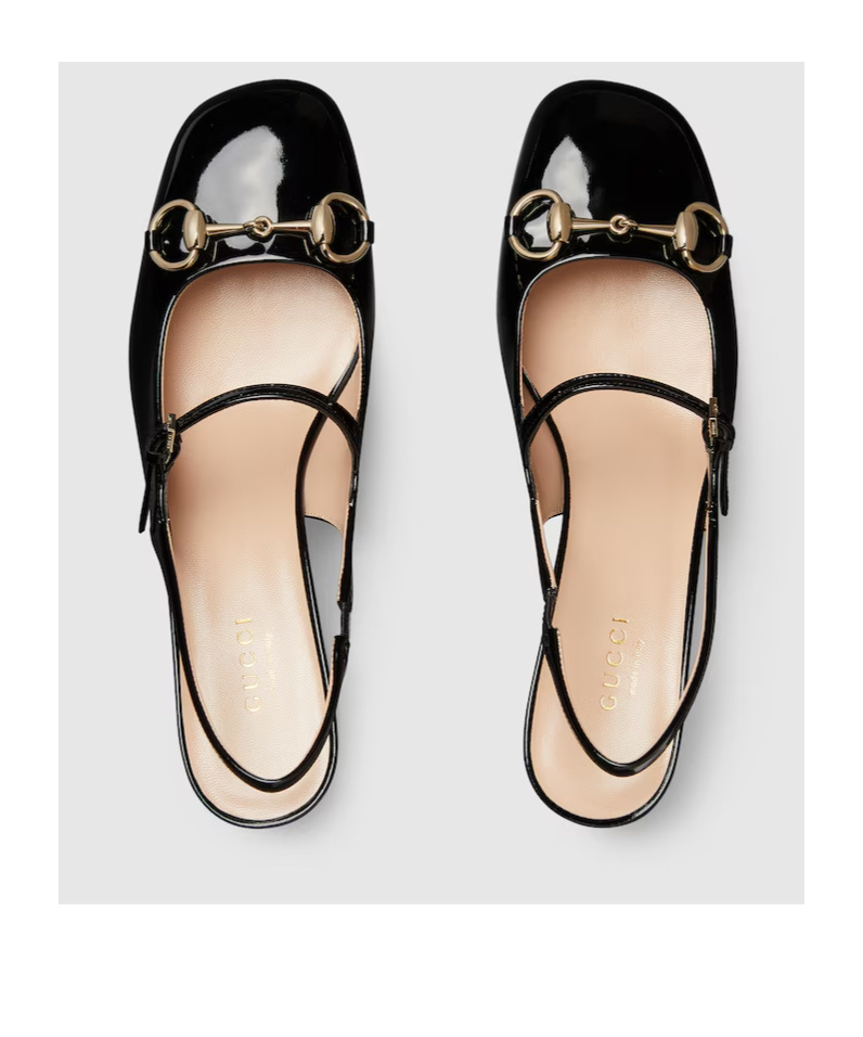 Gucci Lady Patent Bit Slingback Pumps In Black
