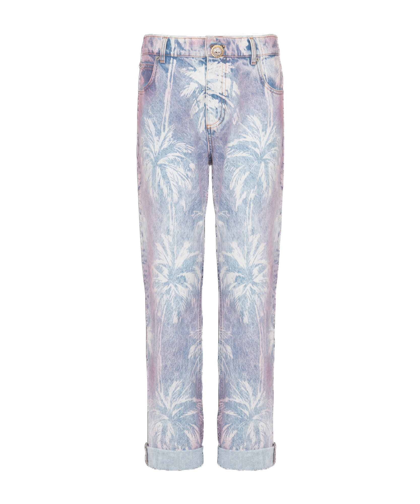 Balmain Palm Tree-print Boyfriend Jeans In Blue