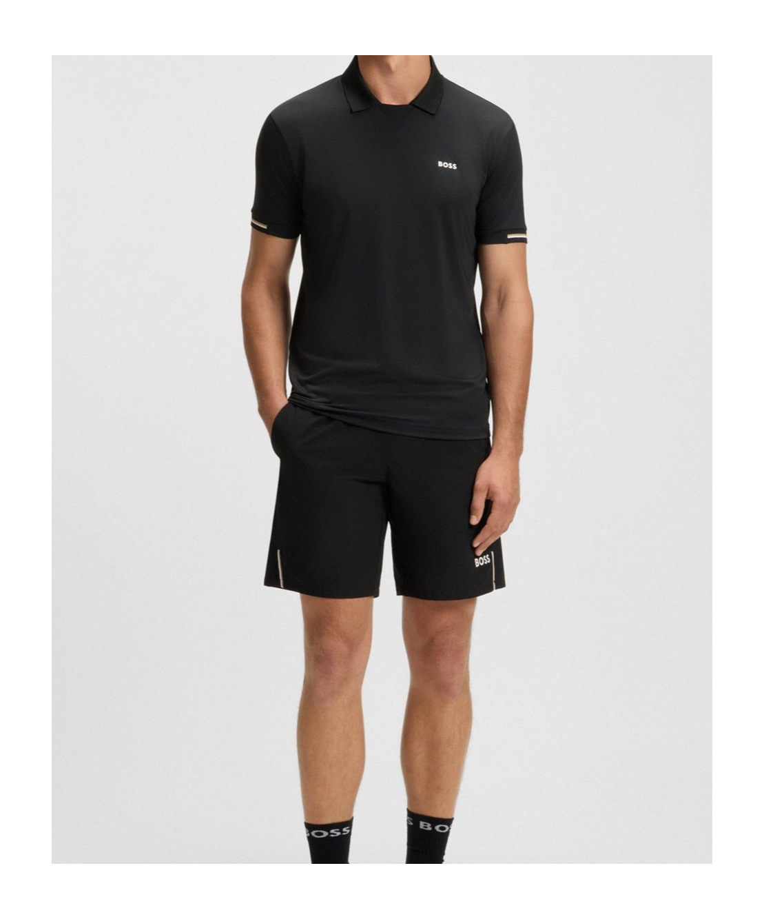 Hugo Boss Boss  Modern Placket Stretch Mesh Polo Shirt In Black