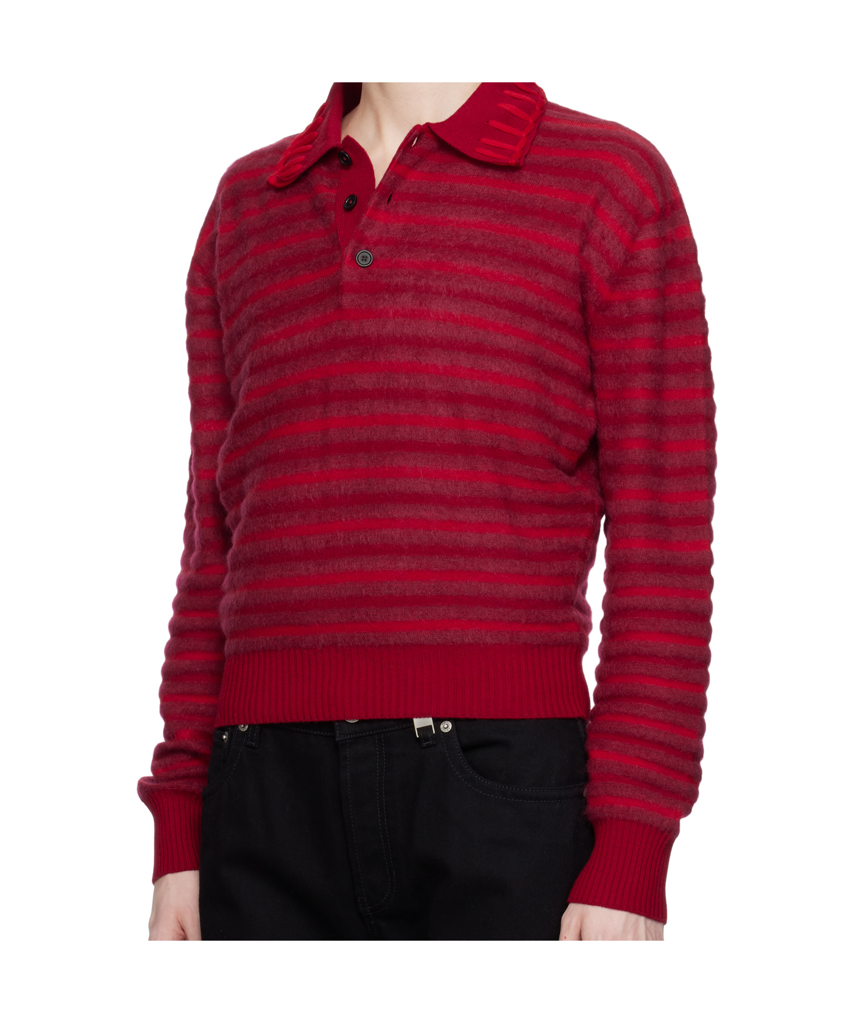 Alexander Mcqueen Stripe Knt Crop Polo In Red