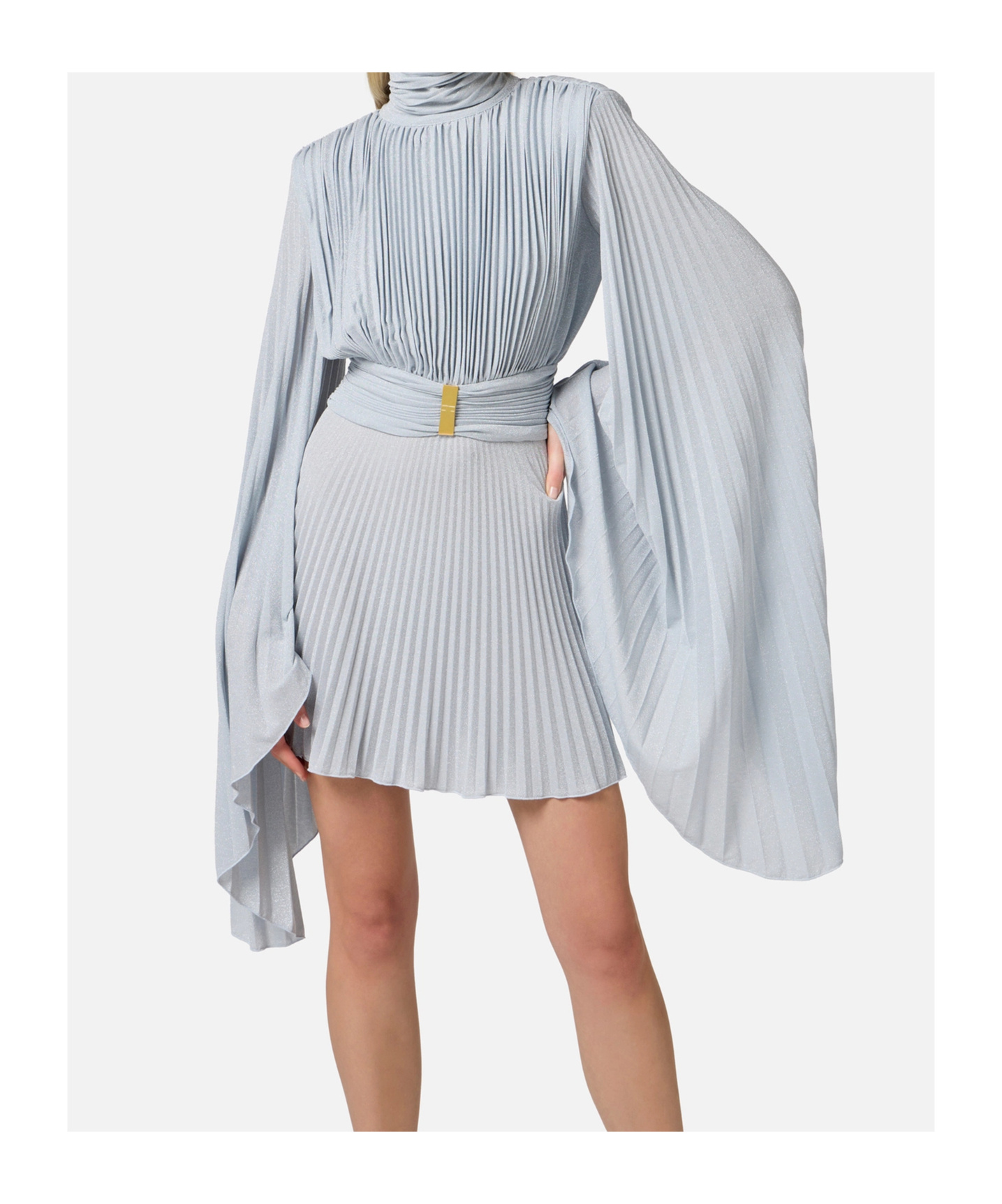 Elisabetta Franchi Soft Pleated Evening Dress In Sky-blue