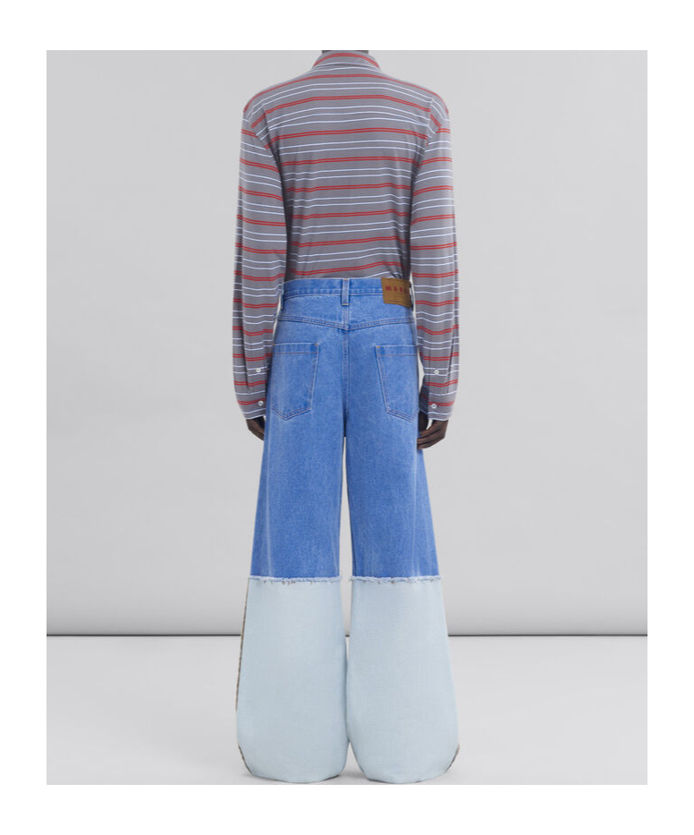 Marni Wide Leg Blue Jeans With High Turn-up In Blue