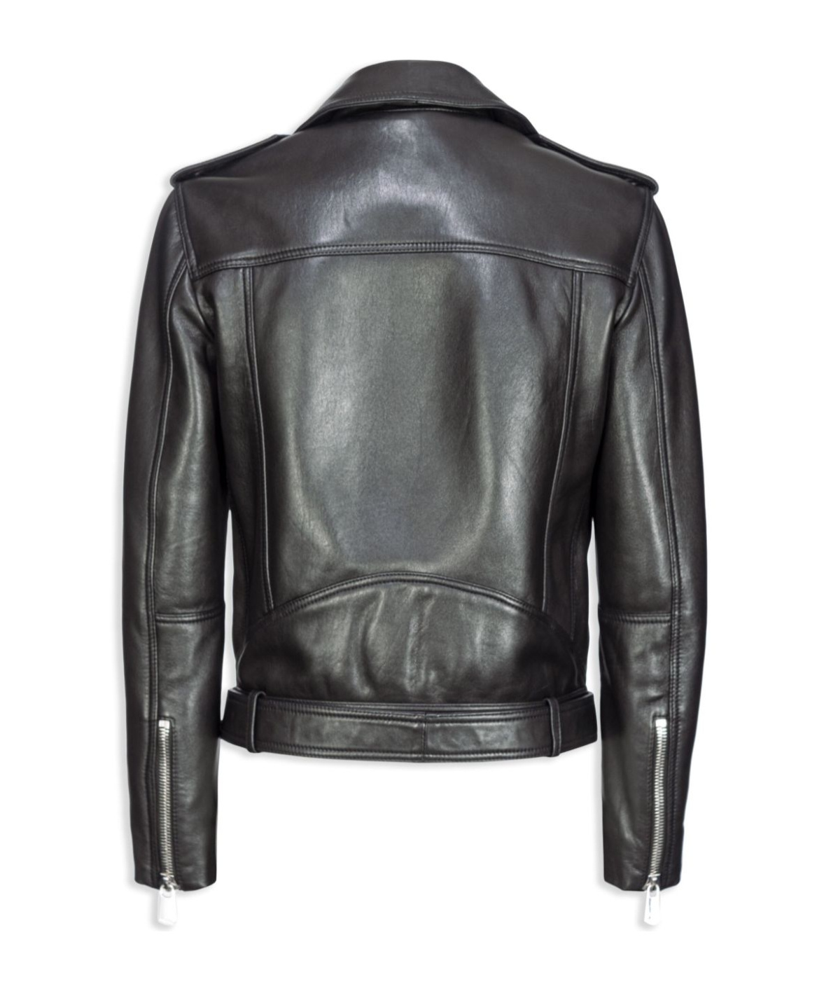 Shop Pinko Belted Leather Biker Jacket In Black