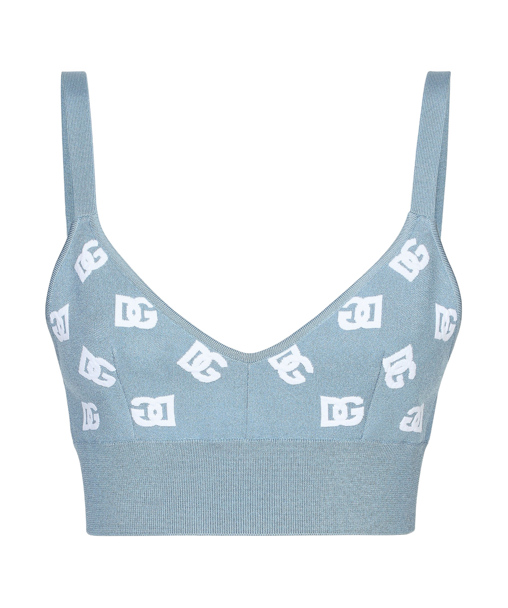 Dolce & Gabbana Jacquard Logo Cropped Top Tops Light Blue In Blue