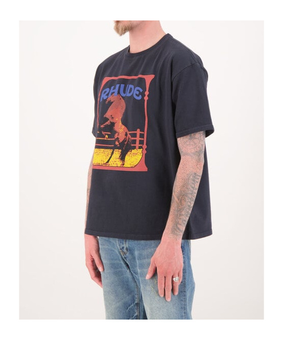 Rhude Cadre Noir Logo-print Cotton-jersey T-shirt In Black