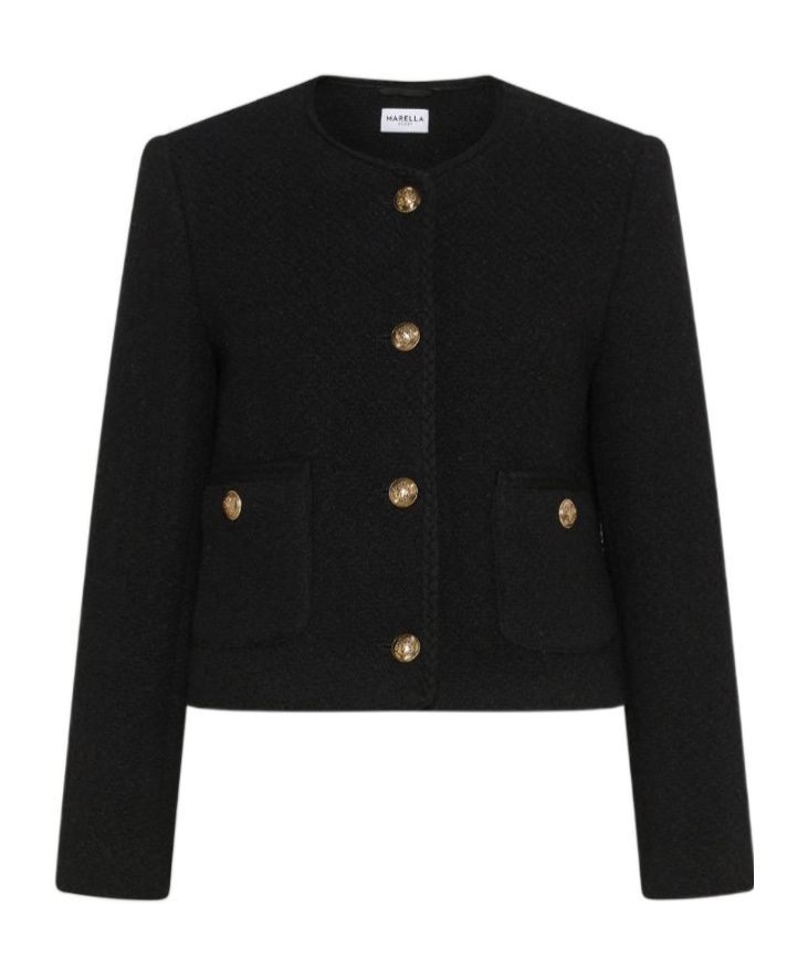 Marella Straight-fit Bouclé Jacket In Black