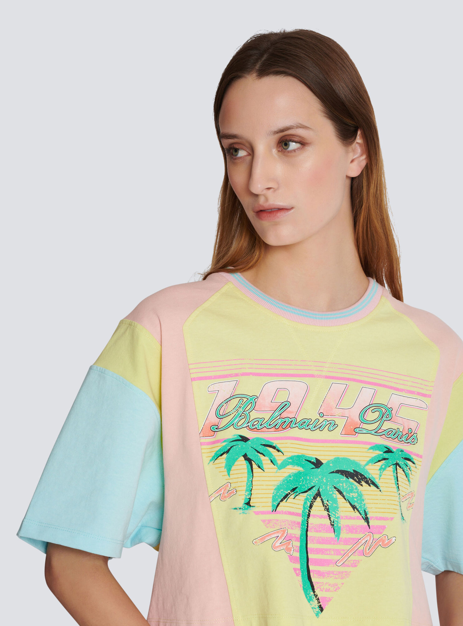 Shop Balmain T-shirt With Palm Tree  Signature Print In Yellow