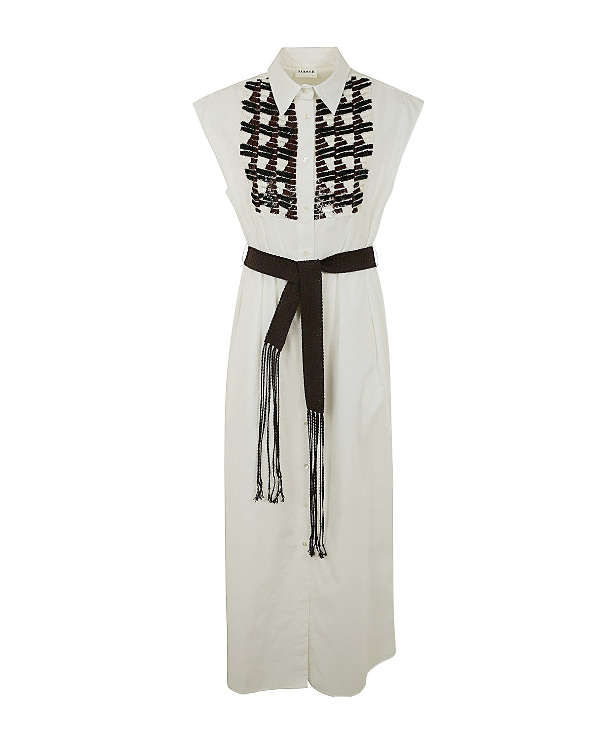 P.a.r.o.s.h Long Chemisier With Sequined Plastron In White