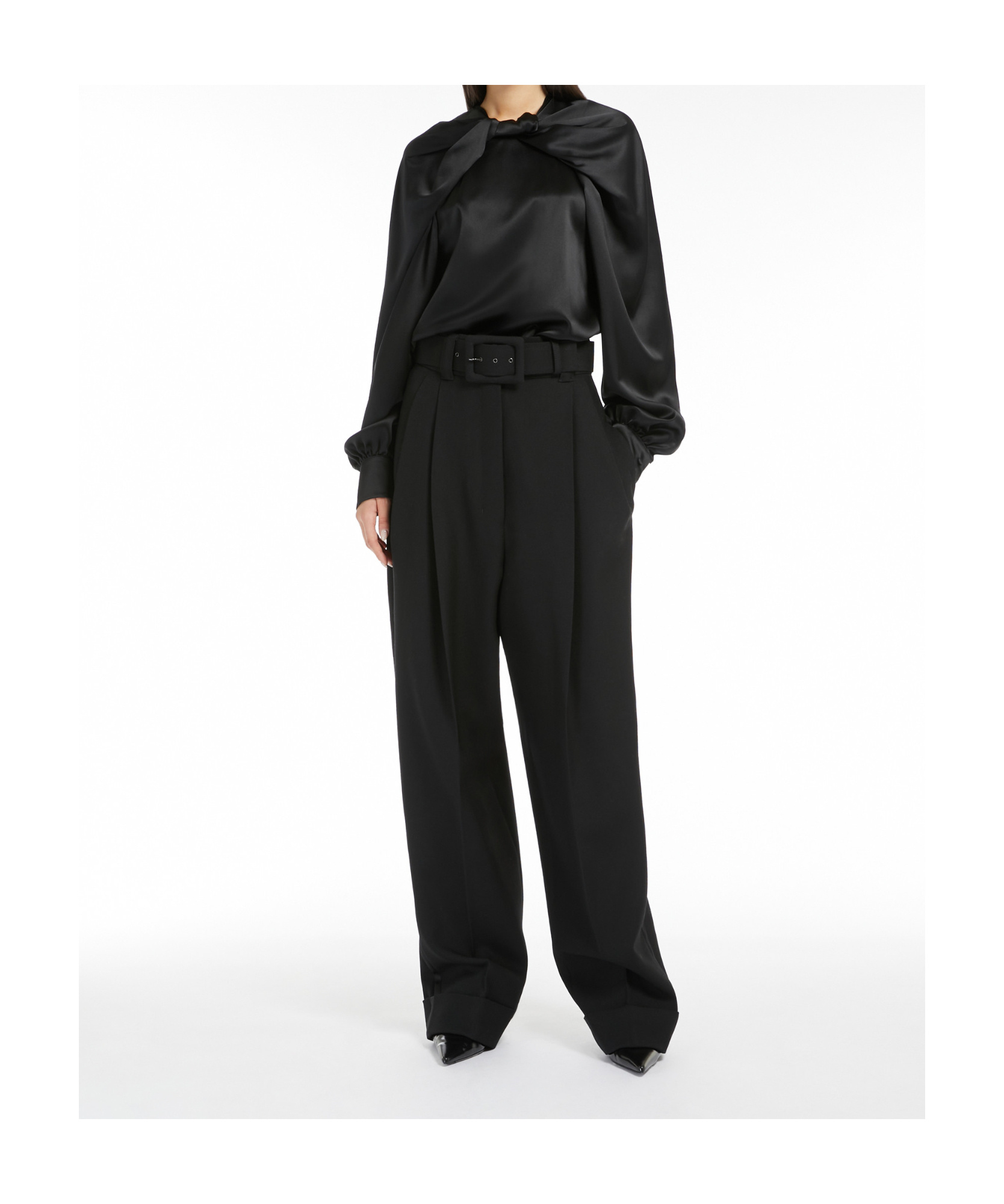 Shop Max Mara Grain Wool Trousers In Black