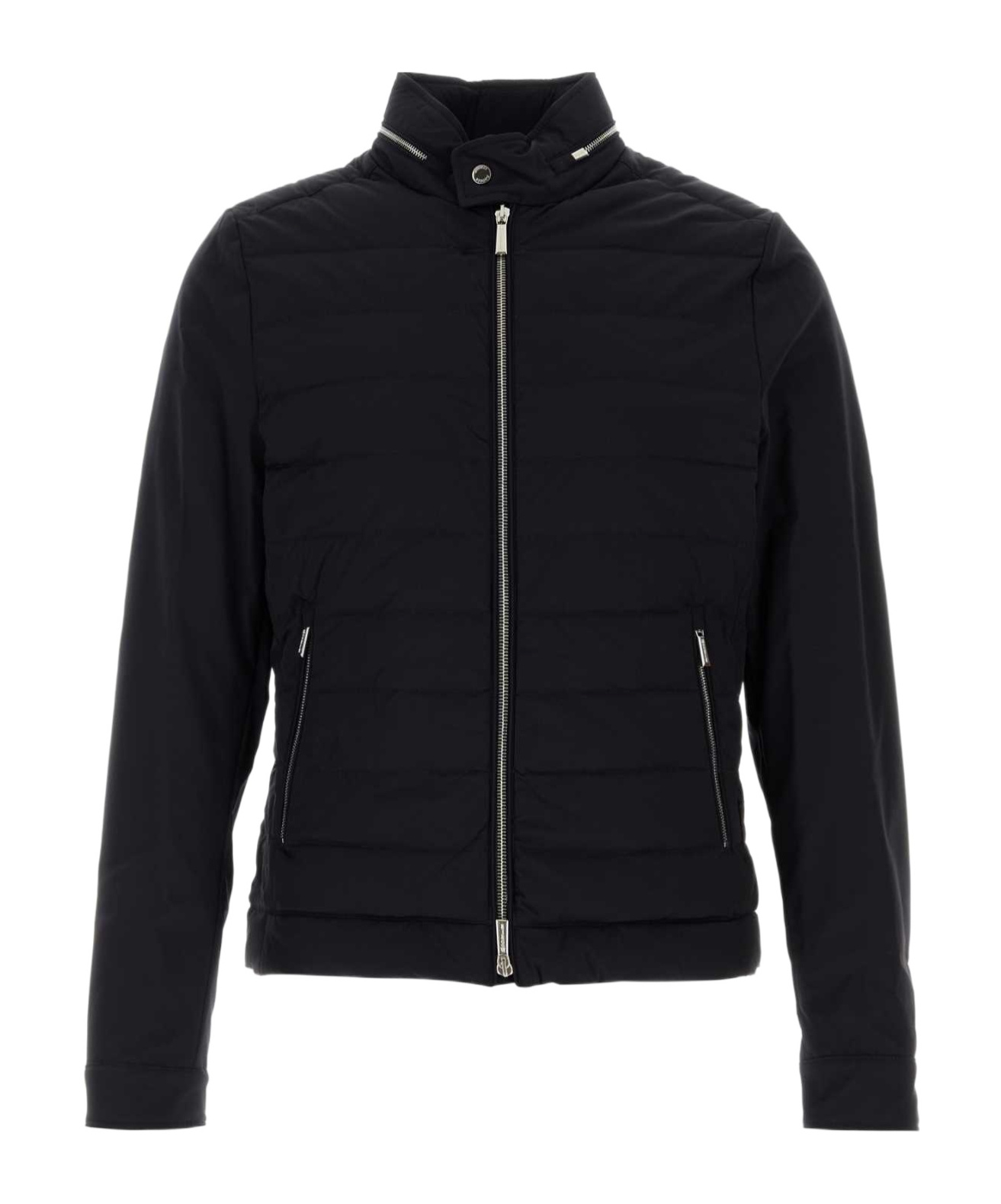 Moorer Quilted High Collar Down Jacket With Zip Pockets In Darkblu