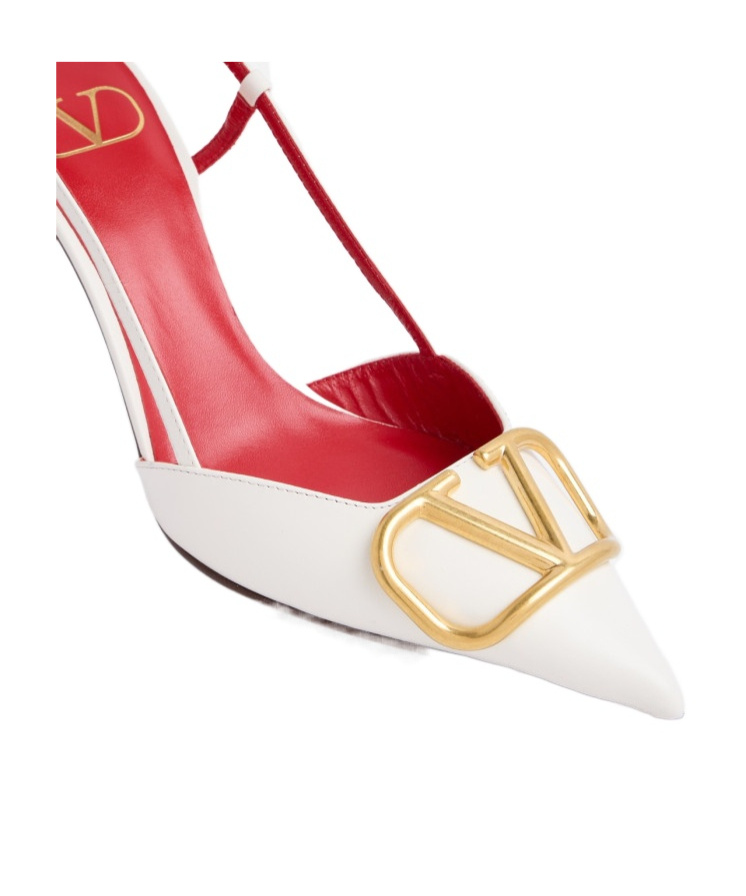 Valentino Vlogo Signature Pointed Toe Slingback Pumps In White