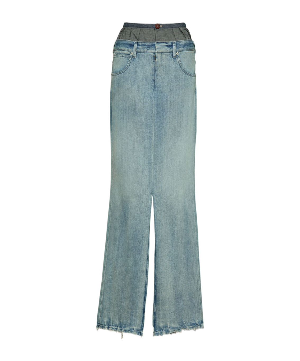 Maison Margiela Light Blue Long Skirt With Front Slit And Five Pocket Design In Denim Woman In Gray