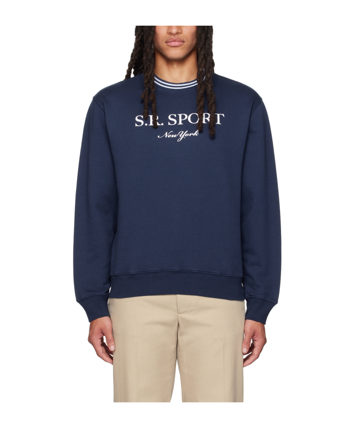 Sporty And Rich Logo-print Crew-neck Sweatshirt In Blue