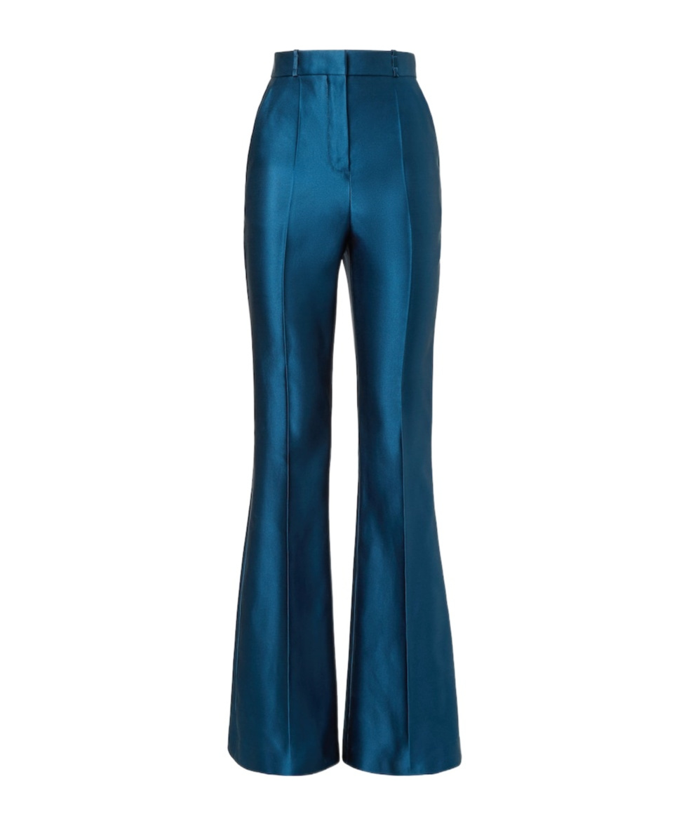 Fendi Satin Pleated Trousers Featuring Pockets In Blue