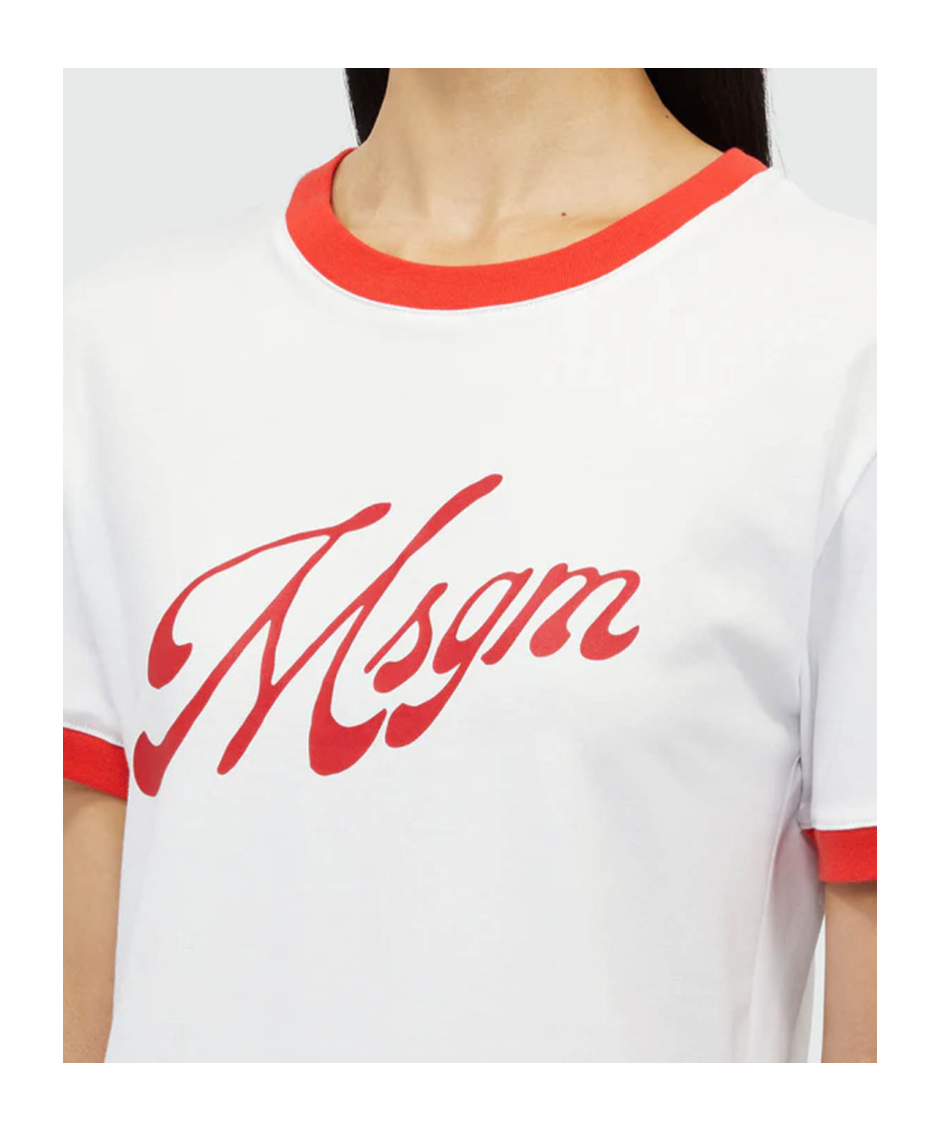 Msgm Logo Crew Neck T-shirt With Contrast Trim In White