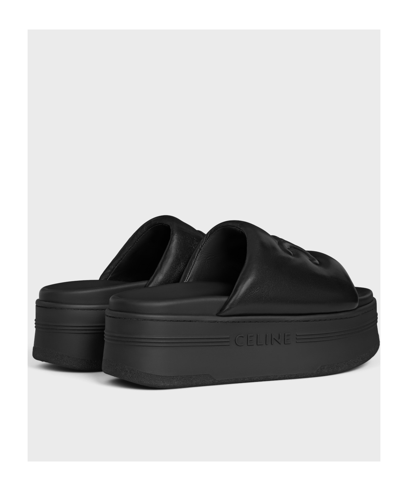 Celine Round Head Flat Slippers In Black