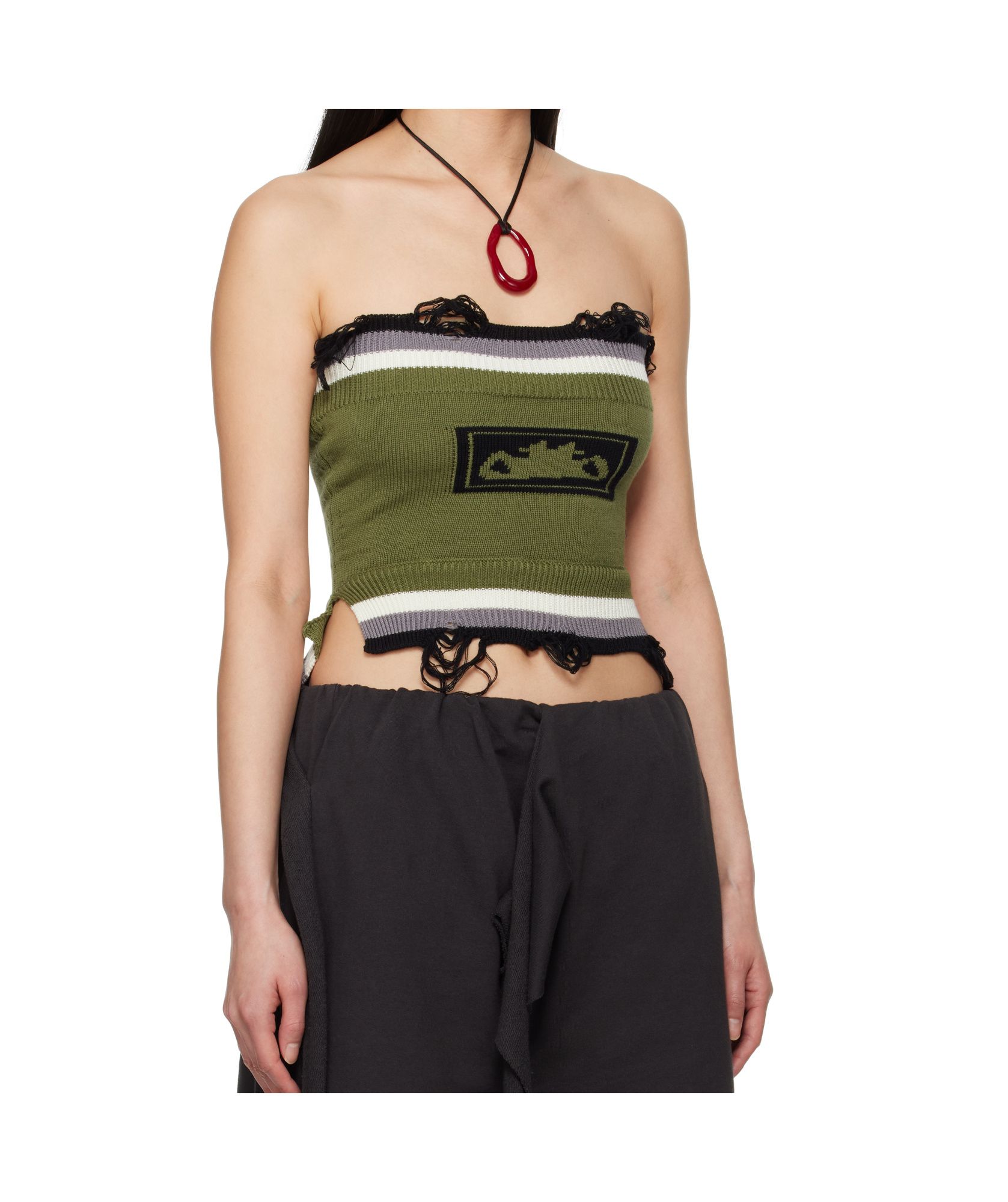 Ottolinger Green Knit Tube Top In Green-white
