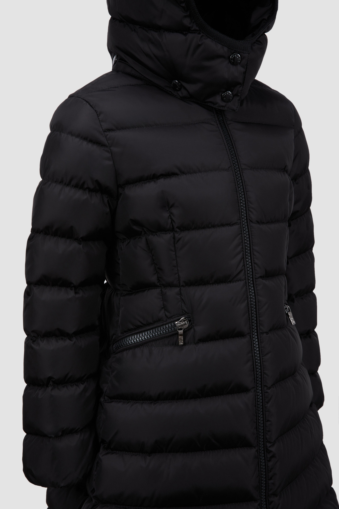 Moncler Long Logo Down Jacket In Black