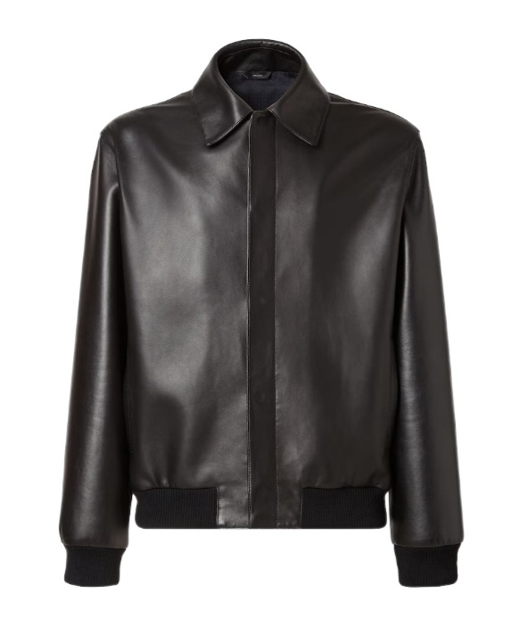 Fendi Pointed-collar Leather Jacket In Black