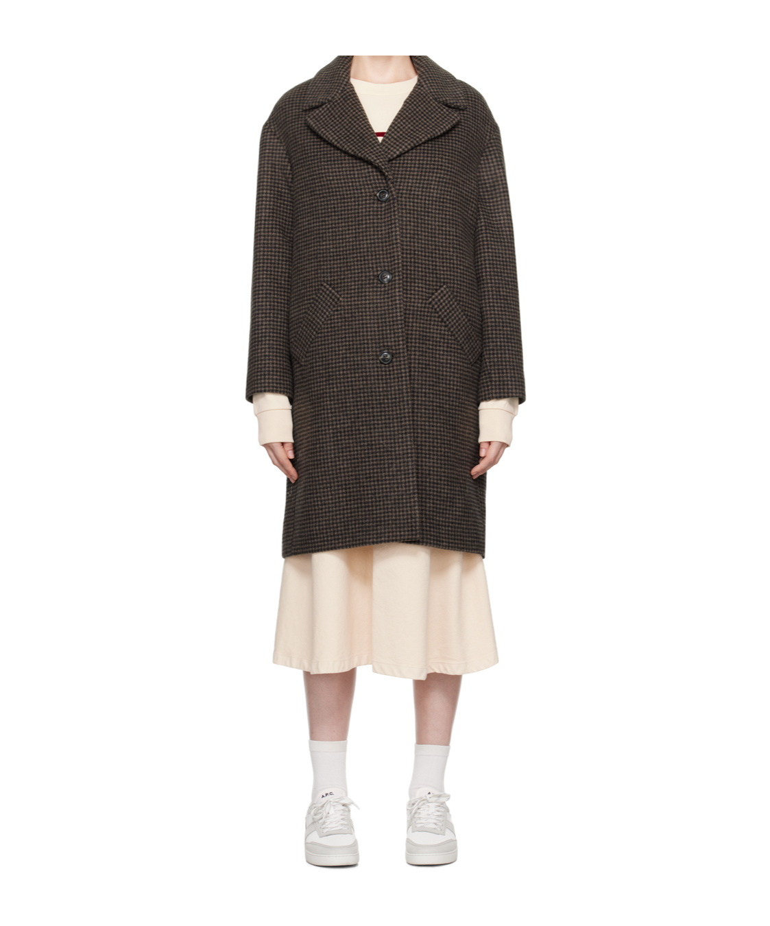 Apc Ninon Houndstooth Coat In Black