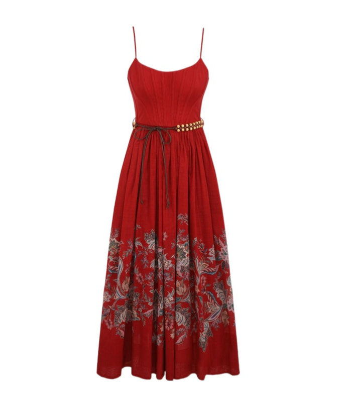 Zimmermann Rhiannon Belted Paisley-print Cotton-voile Midi Dress In Red