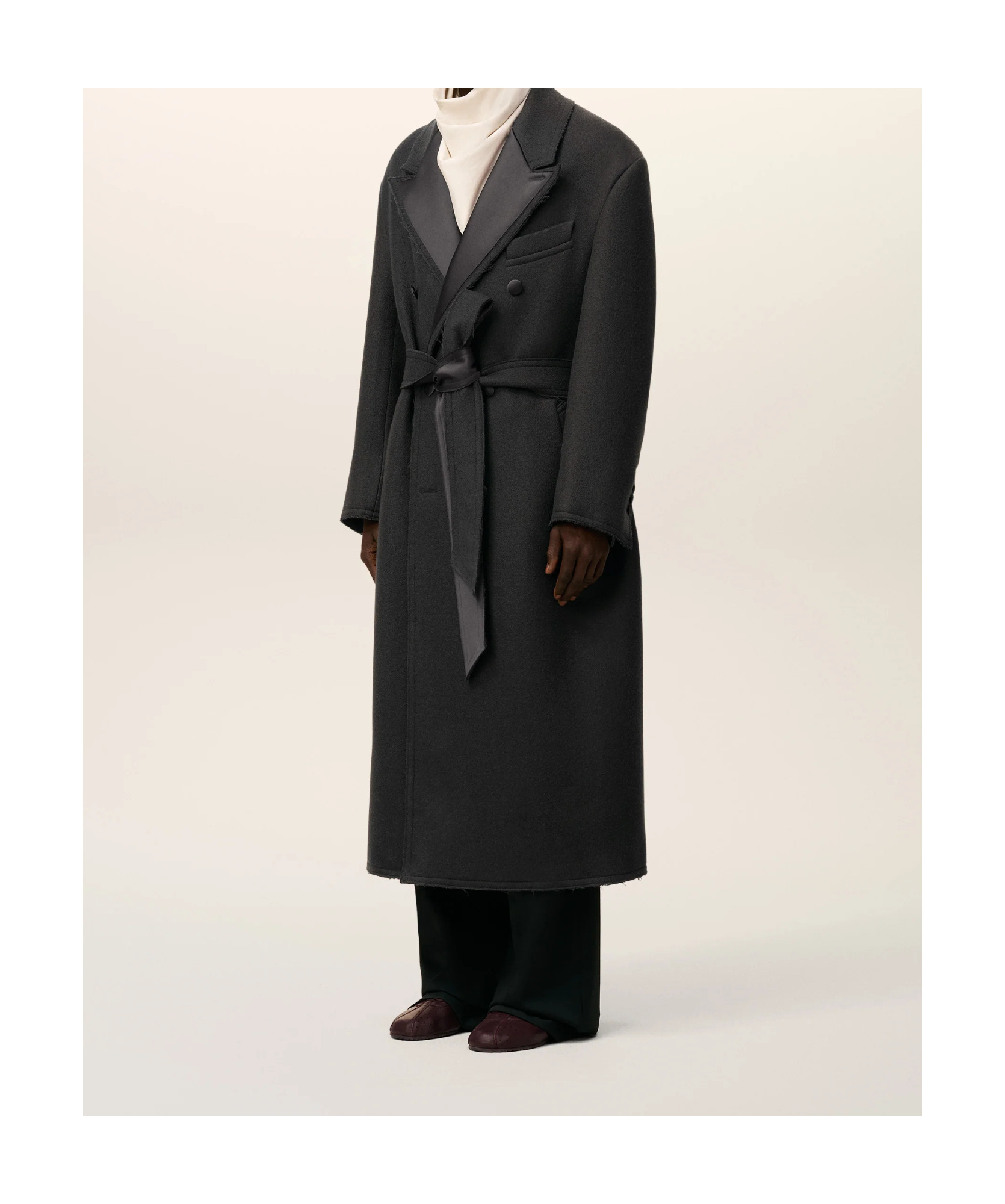 Ami Alexandre Mattiussi Black Wool Smocking Double Breasted Long Coat Grey In Black