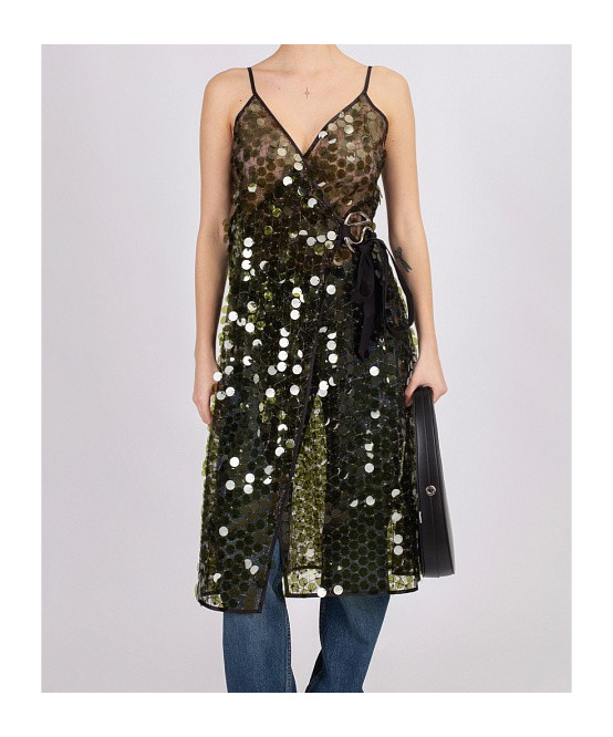 Coperni C-logo Sequin Wrap Slip Dress In Black