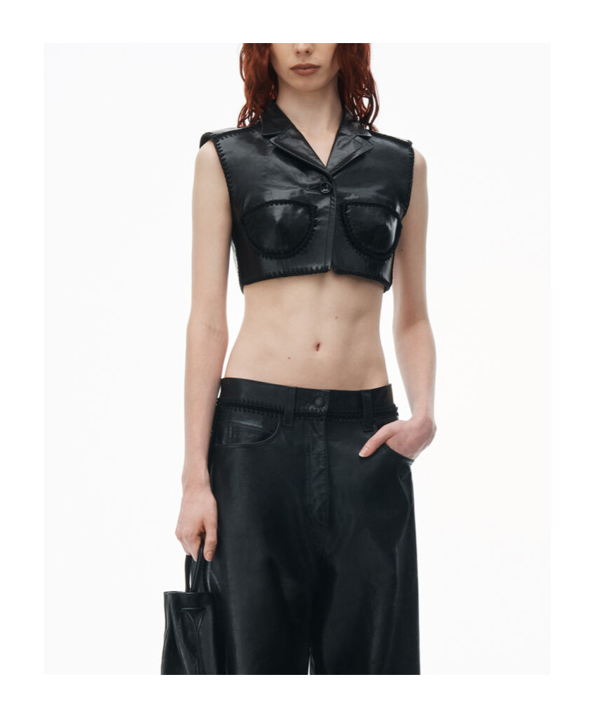 Alexander Wang Sleeveless Short Leather Vest In Black