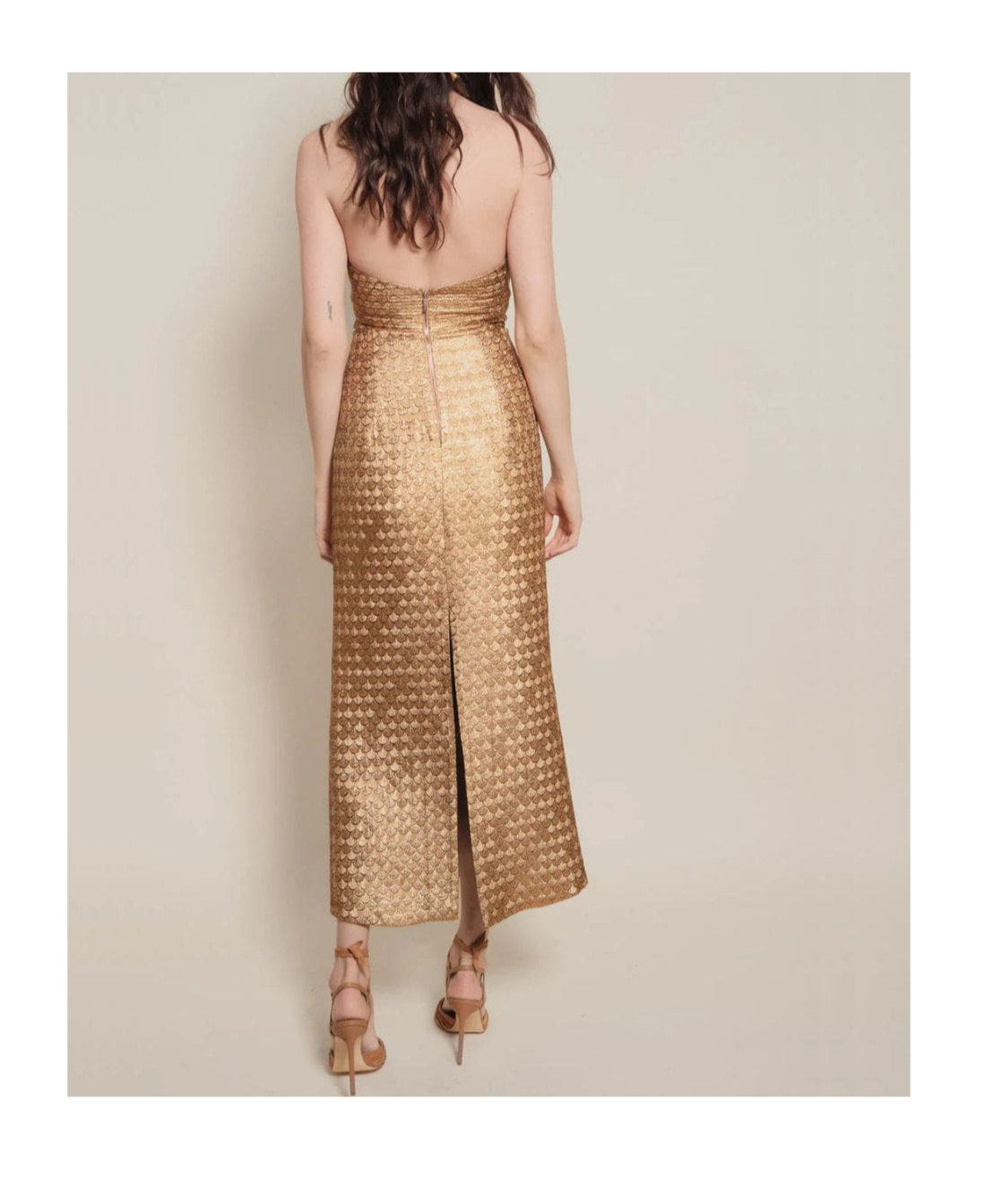 Johanna Ortiz Elegant Expedition Jacquard Halterneck Midi Dress In Gold
