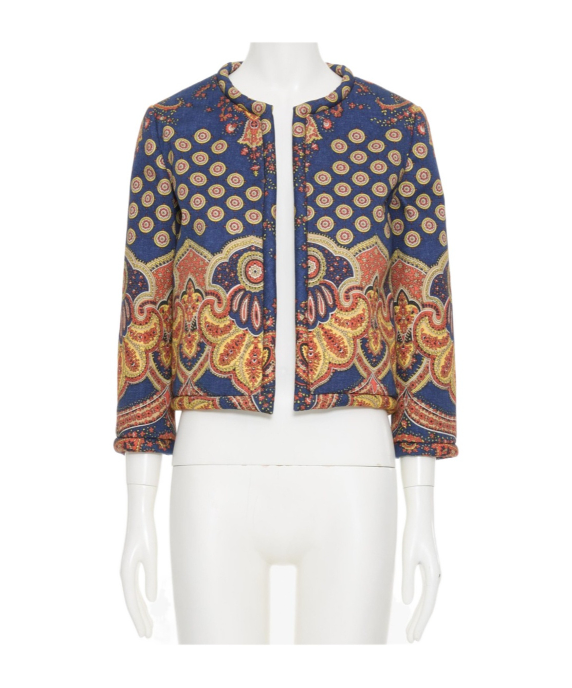 Valentino Womens Indaco Arancio Giallo Paisley-pattern Cropped Cotton Jacket In White