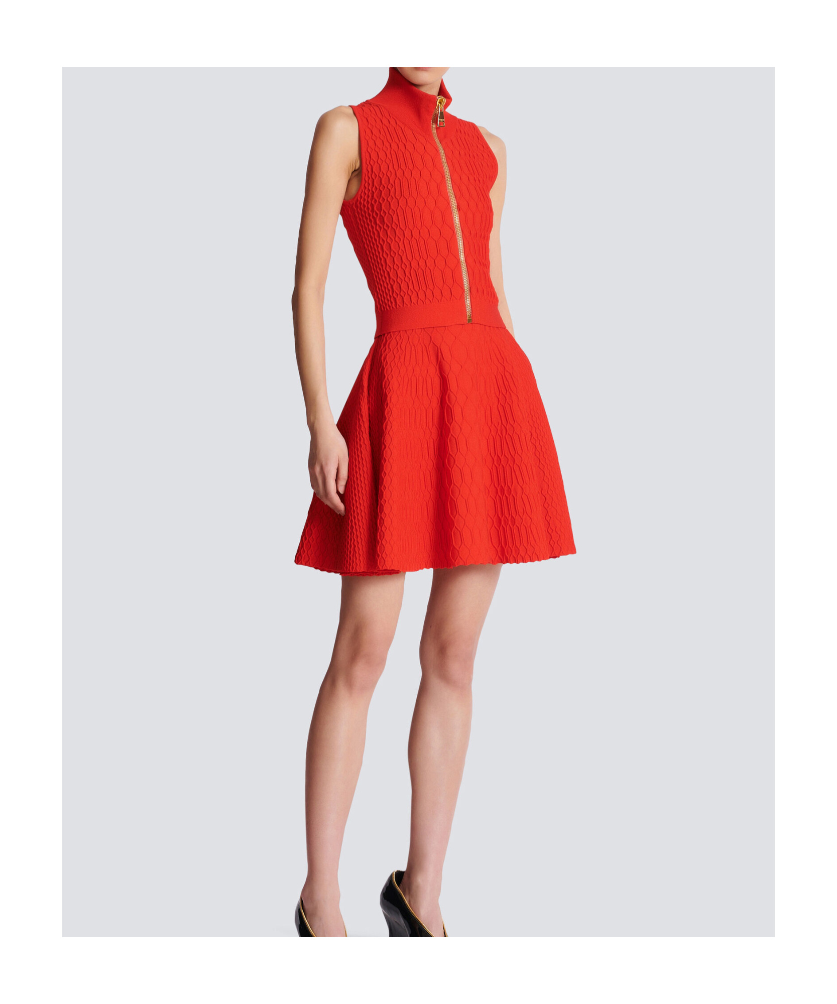 Balmain Sleeveless Crocodile-knit Top In Red