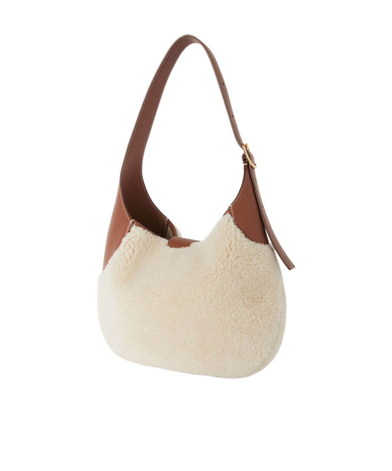 Loro Piana Medium Bobbin Shearling Leather-trim Shoulder Bag In Neutral
