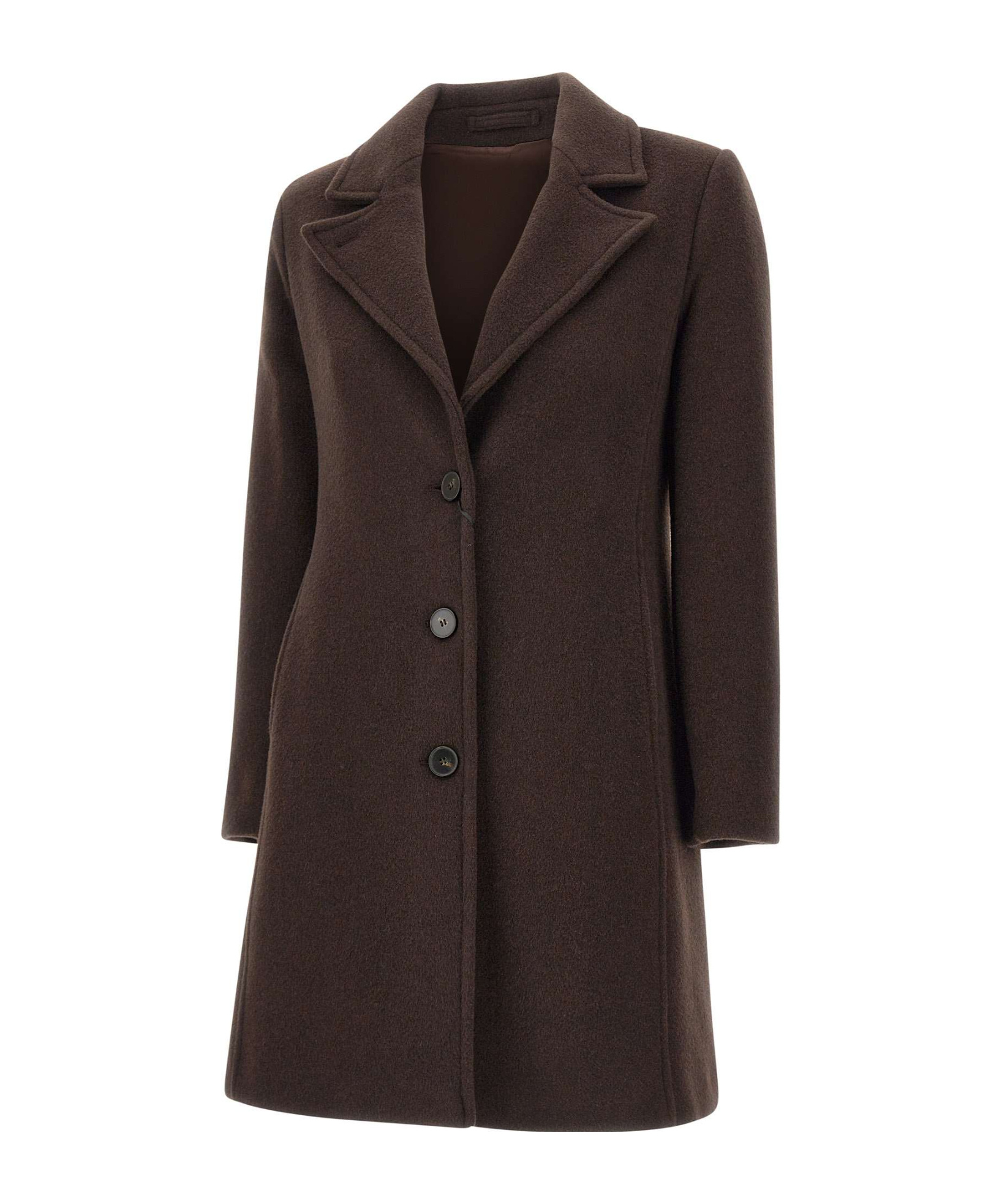 Marella Peak-lapel Buttoned Coat In Brown