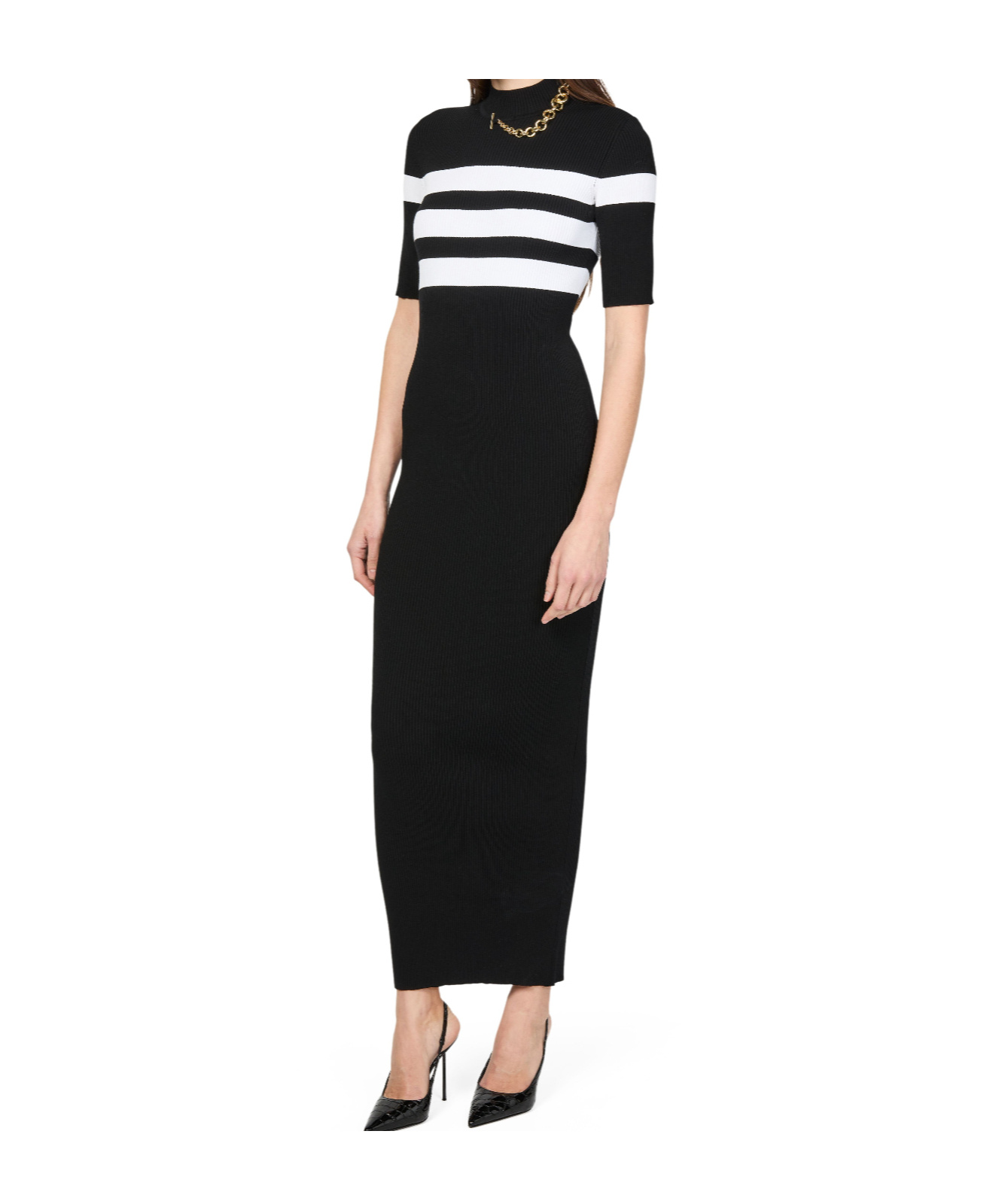 Jean Paul Gaultier Striped Knit Dress In Black