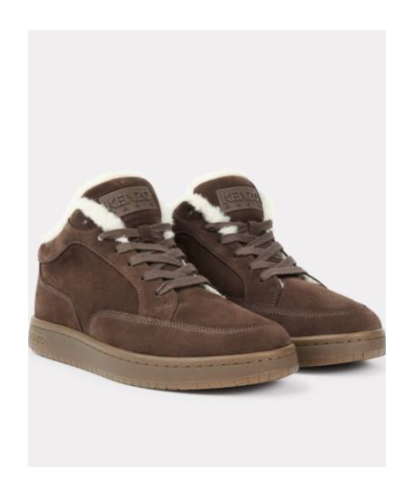 Kenzo '-dome' Sneakers In Suede And Shearling In Brown