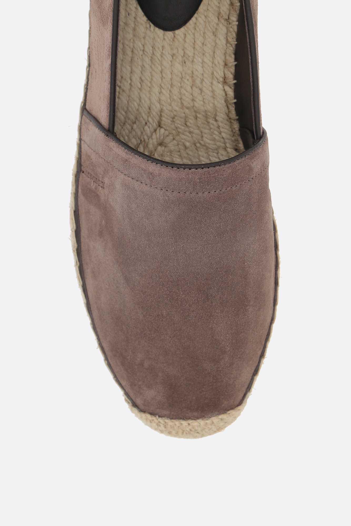 Brunello Cucinelli Round Toe Suede Espadrilles With Jute Sole In Multicolor