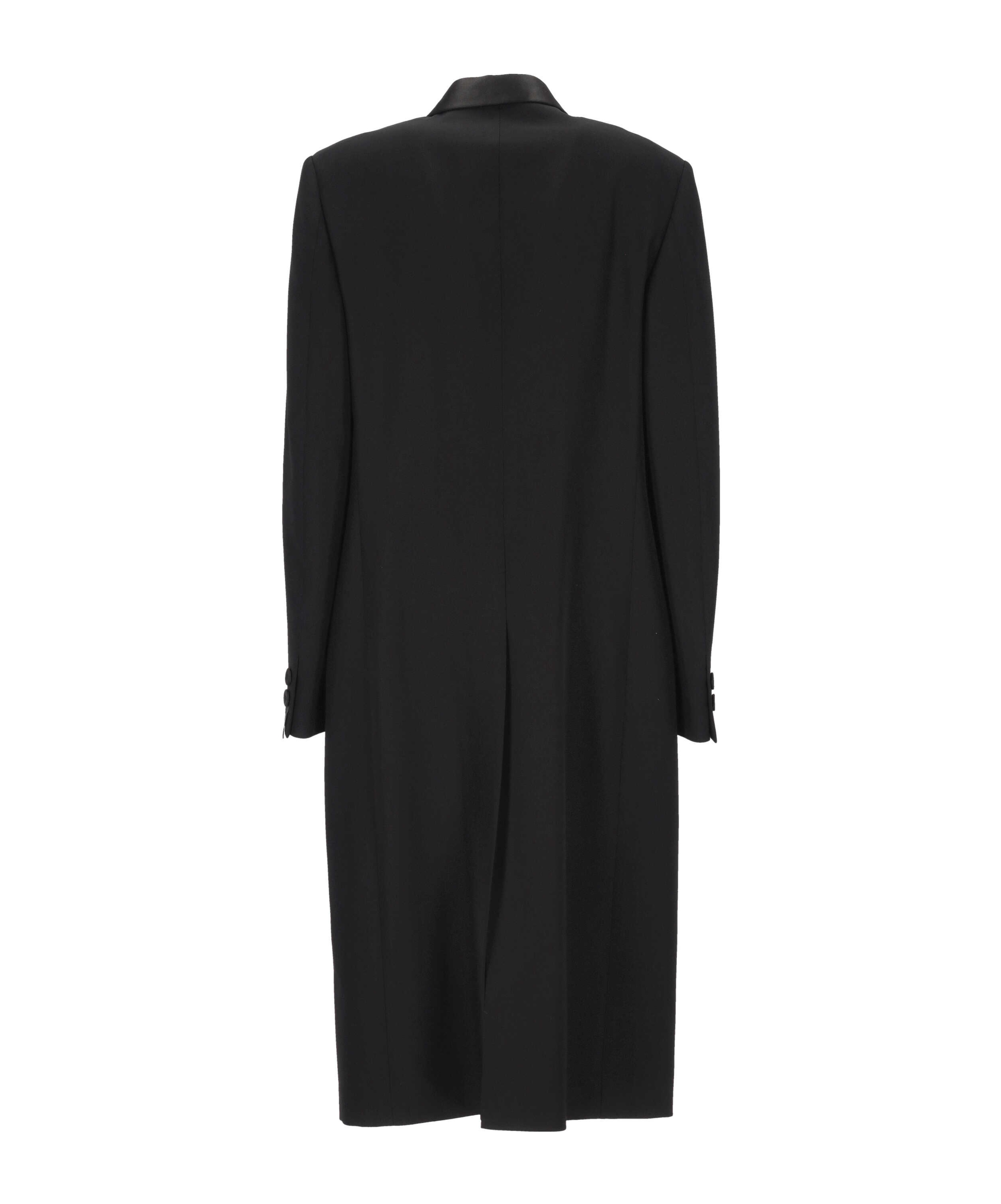 Fendi Crepe Wool Coat With Double Layer Satin Lapel In Black