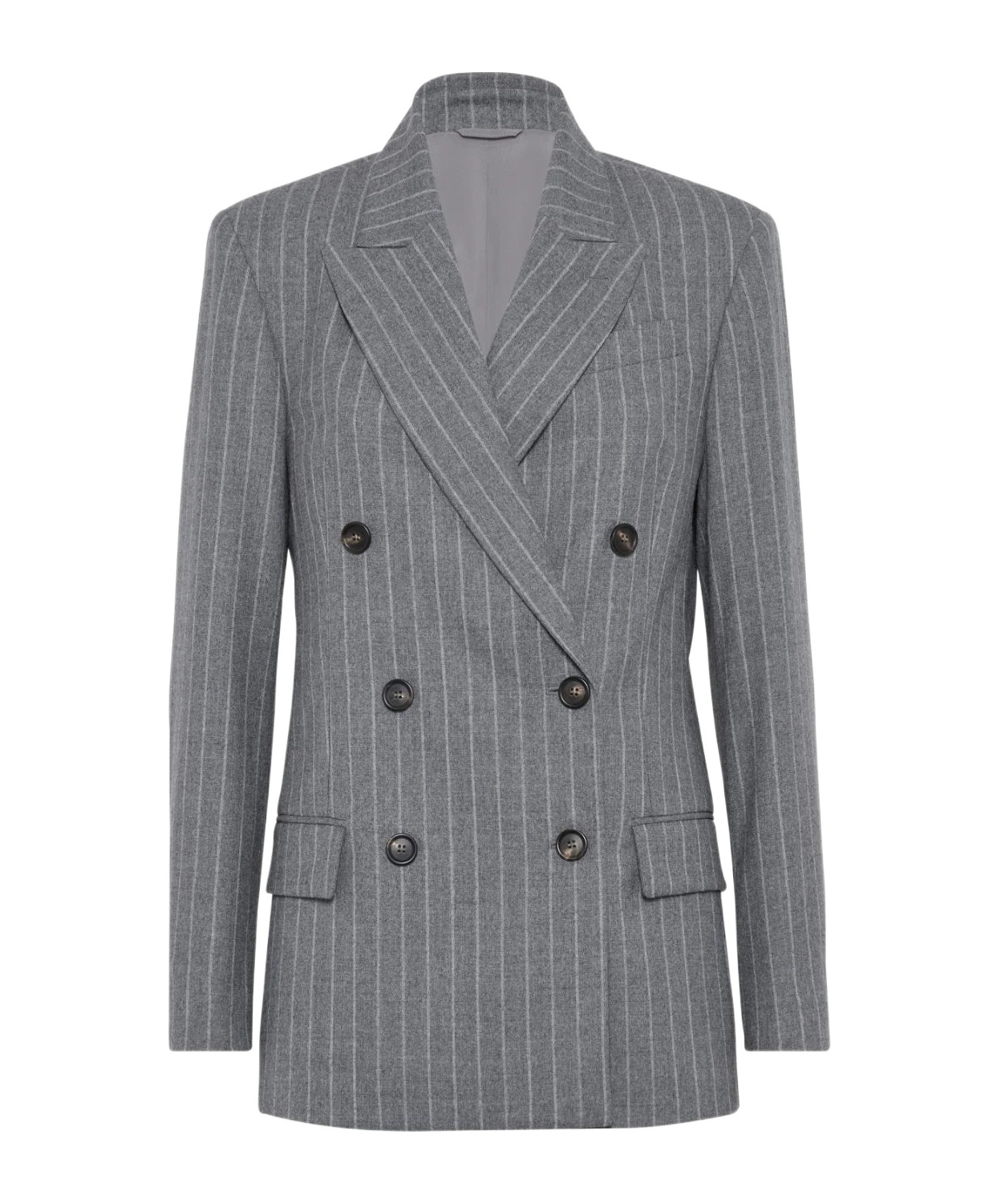 Brunello Cucinelli Pinstripe Double-breasted Blazer In Gray