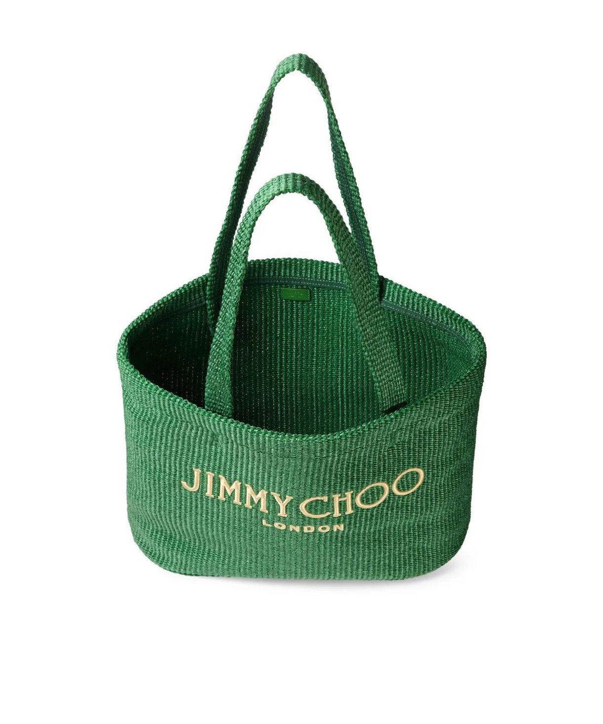 Jimmy Choo Logo Embroidered Woven Tote Bag In Green