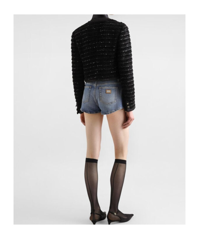 Dolce & Gabbana Short Single-breasted Tweed Jacket With Micro-sequin Embellishment In Black