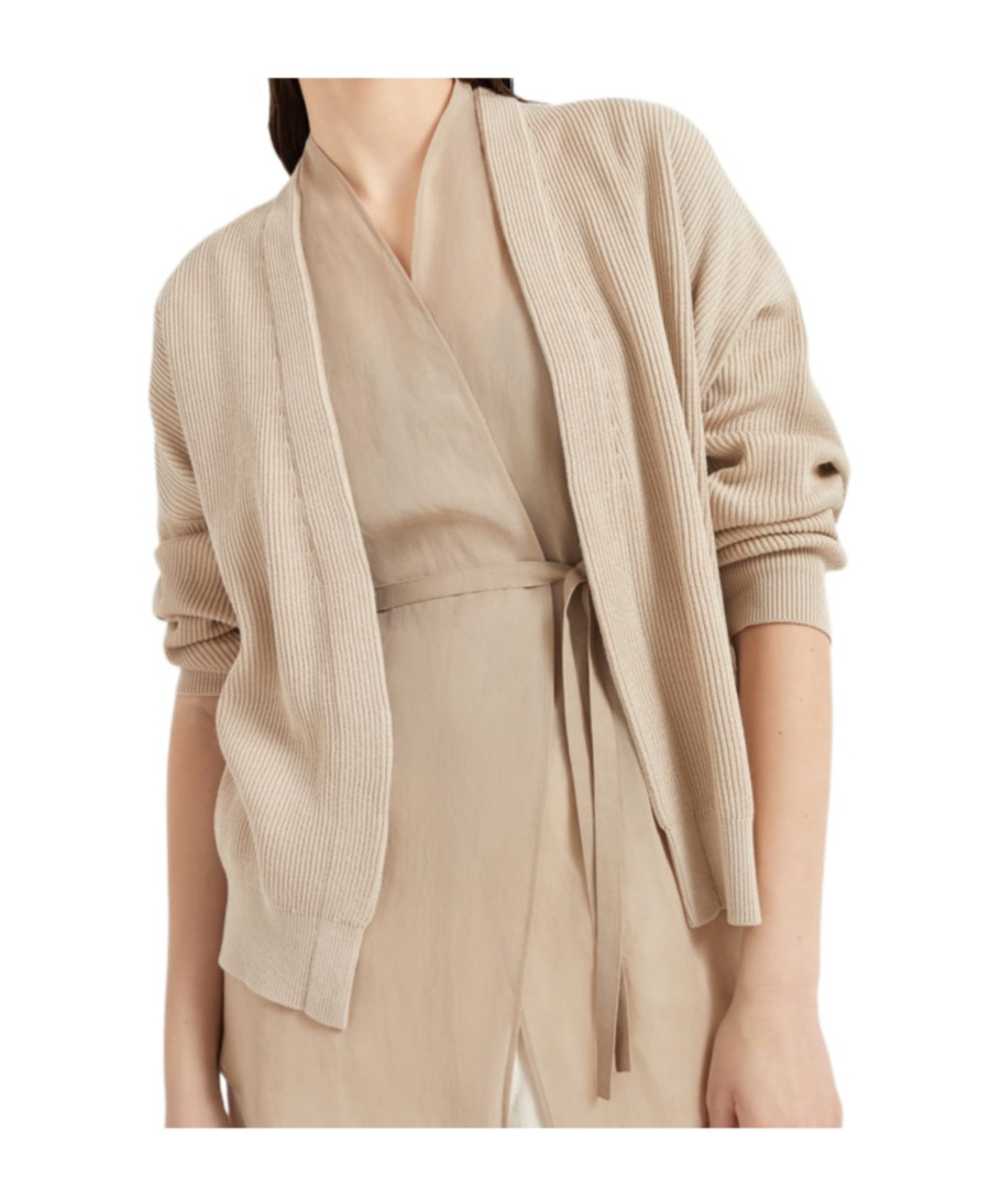 Brunello Cucinelli Cardigan With Multilayer In Nude