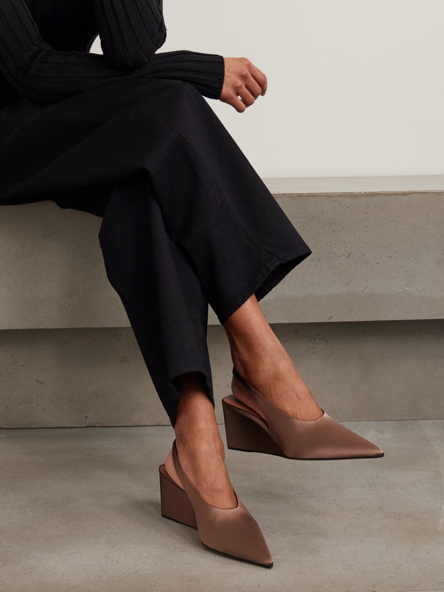 Alaïa Cube 75 Satin Slingback Wedge Pumps In Brown