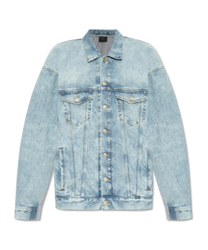 Balenciaga Long-sleeved Denim Jacket In Blue
