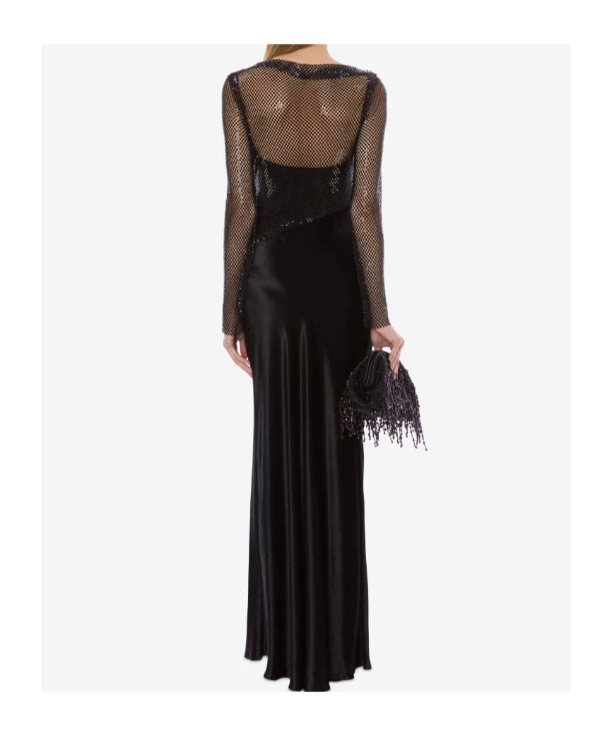 Alberta Ferretti Mesh And Rhinestone Dress In Black