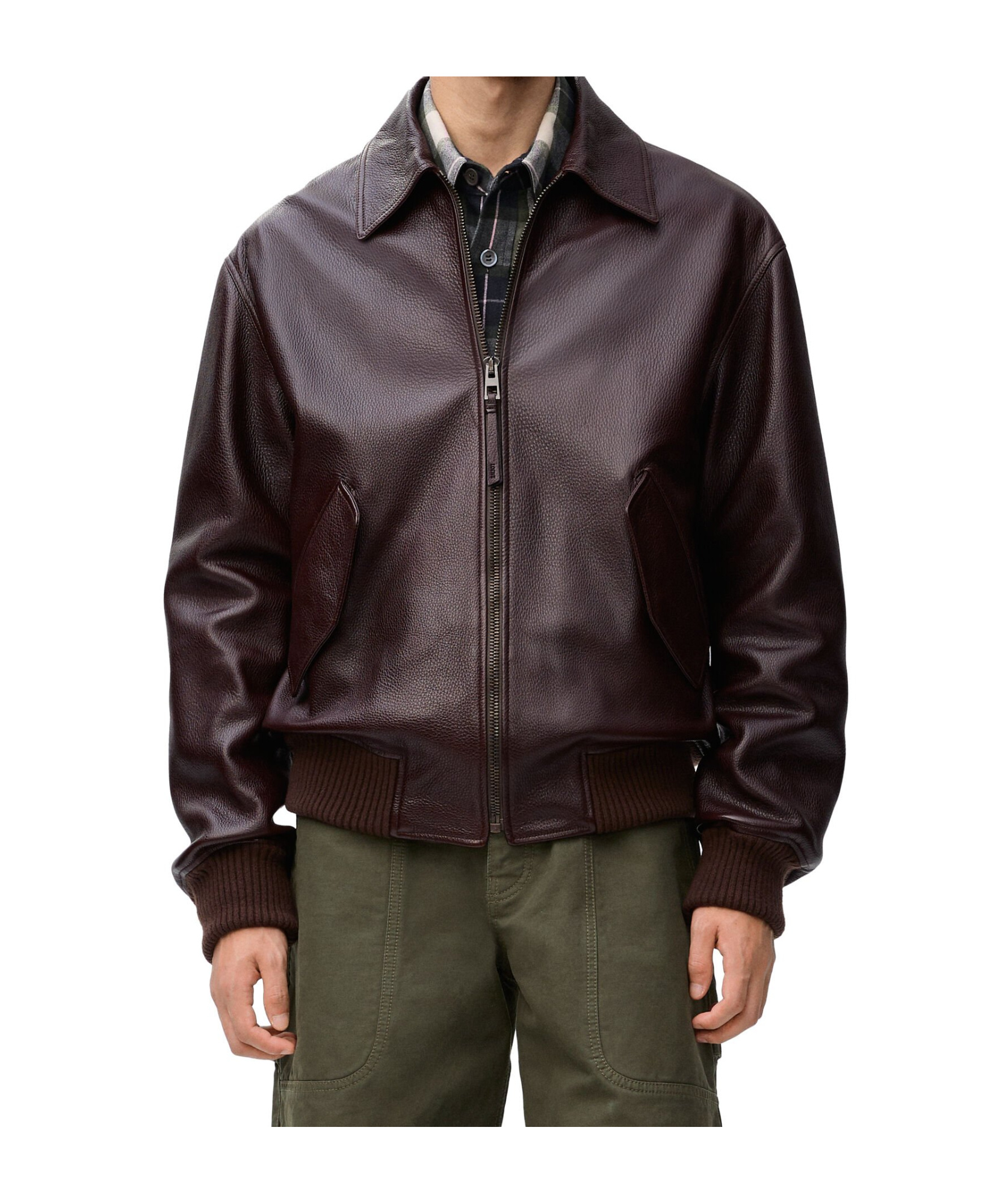 Loewe Long-sleeved Leather Jacket In Brown