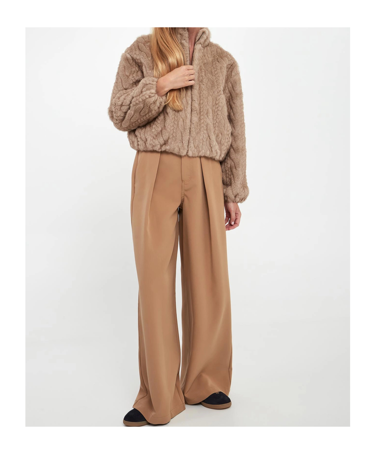 Ermanno Firenze Cable-knit Faux-fur Jacket In Brown