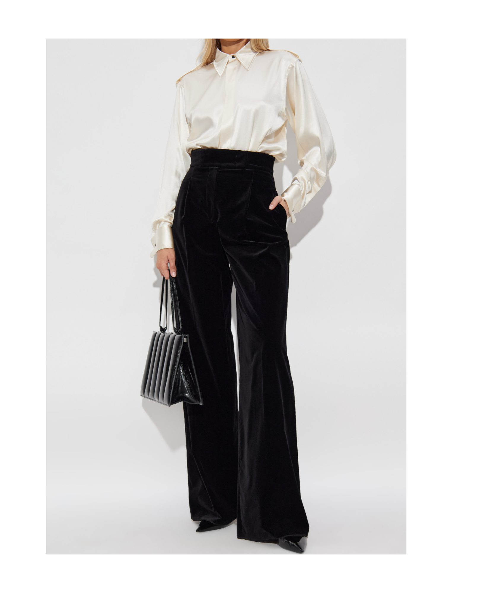 Max Mara High Waist Velvet Wide Leg Trousers In Black